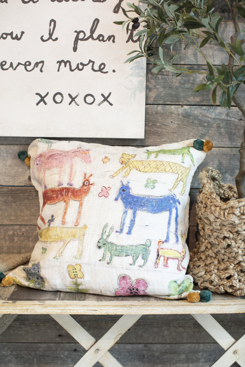 Stacked Animals Pillow with Poms) –