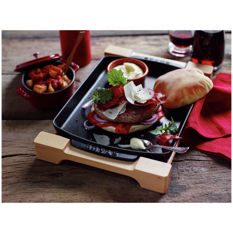Cast Iron - 13" X 9" Rectangular Serving Dish with Wood Base -Black
