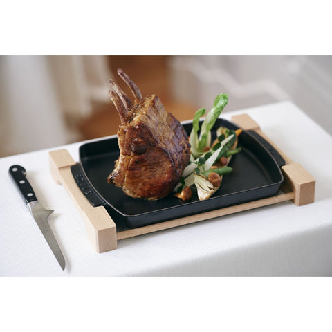 Cast Iron - 13" X 9" Rectangular Serving Dish with Wood Base -Black