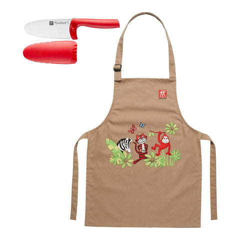 TWINNY - 2pc Set - Red Chef's Knife and Kids Apron