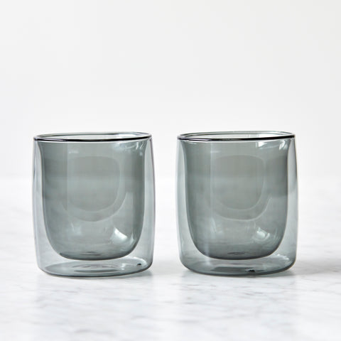 Sorrento Double Wall Glassware - 2 Pc Tumbler Glass Set - Smoke Grey