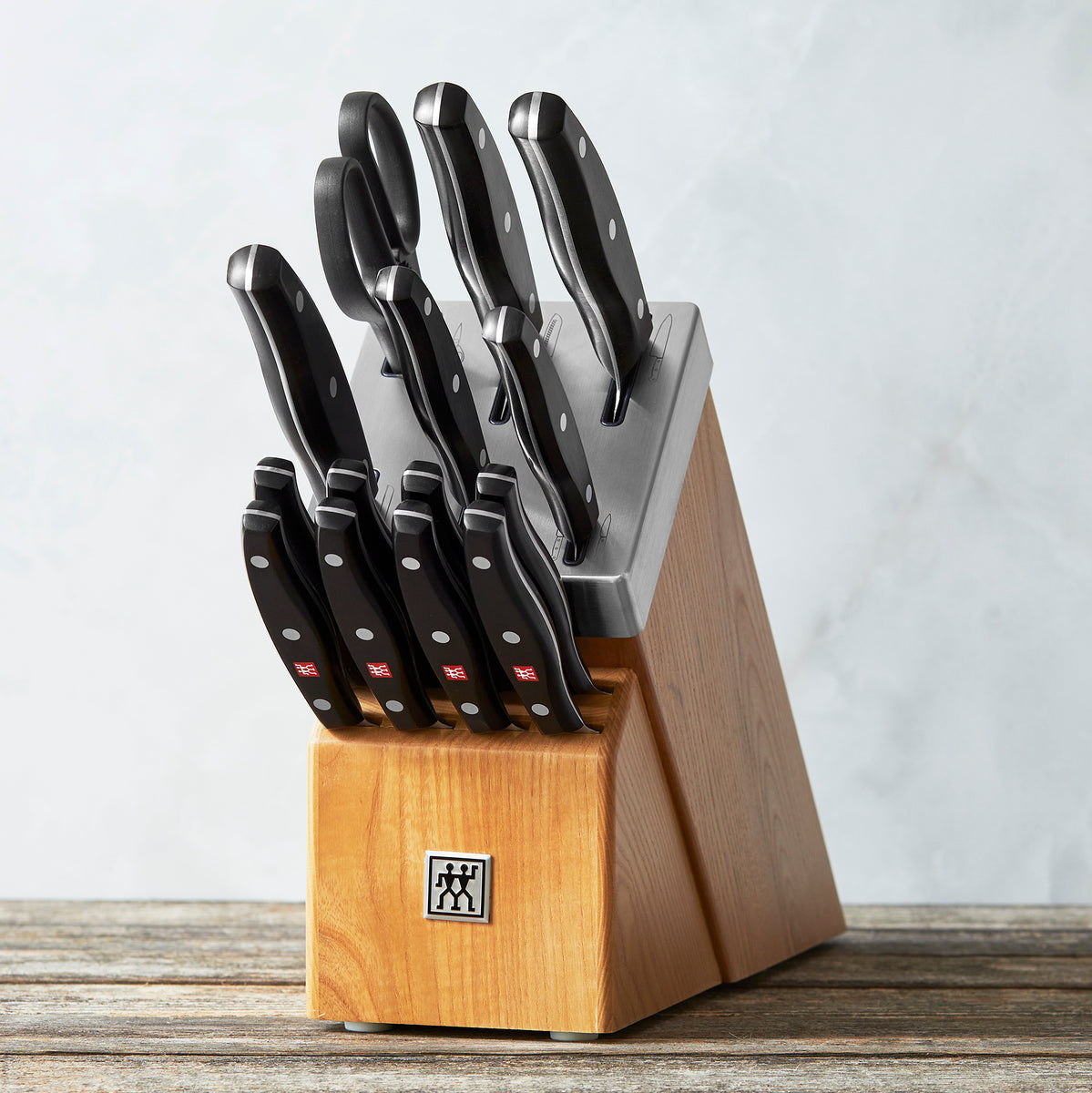 TWIN Signature - 15pc Self-Sharpening Set w/ Natural Ash Wood Block ...