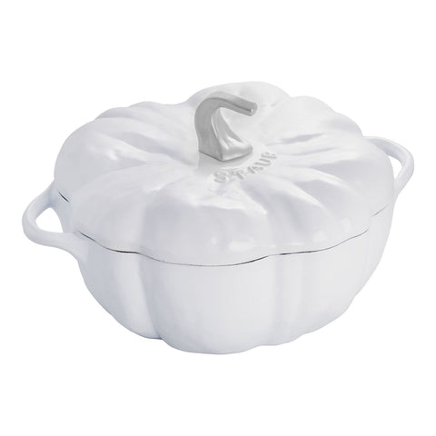 Cast Iron - Specialty Shaped Dutch Ovens - 3.5-qt Pumpkin Dutch Oven - White w/ Stainless Knob
