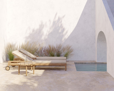 Jack outdoor adjustable lounger - Teak - Natural Thin Cushion