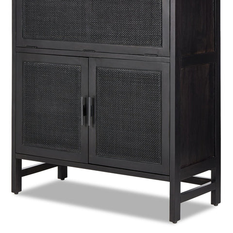 Caprice Bar Cabinet - Black Wash Mango w/ Black Natural Cane