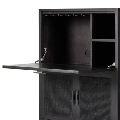 Caprice Bar Cabinet - Black Wash Mango w/ Black Natural Cane