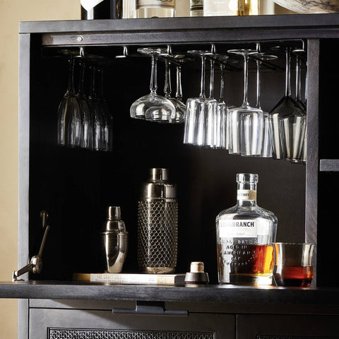 Caprice Bar Cabinet - Black Wash Mango w/ Black Natural Cane