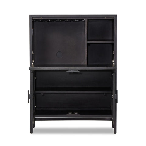 Caprice Bar Cabinet - Black Wash Mango w/ Black Natural Cane