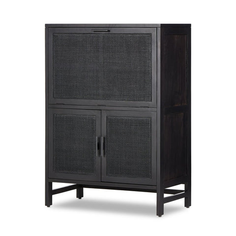 Caprice Bar Cabinet - Black Wash Mango w/ Black Natural Cane