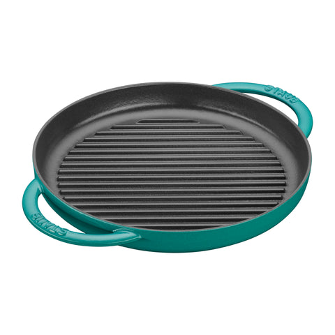 Cast Iron - 10" Round Double Handle Pure Grill - Turquoise
