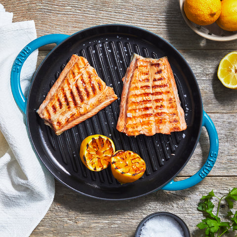 Cast Iron - 10" Round Double Handle Pure Grill - Turquoise