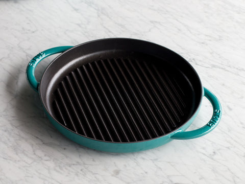Cast Iron - 10" Round Double Handle Pure Grill - Turquoise