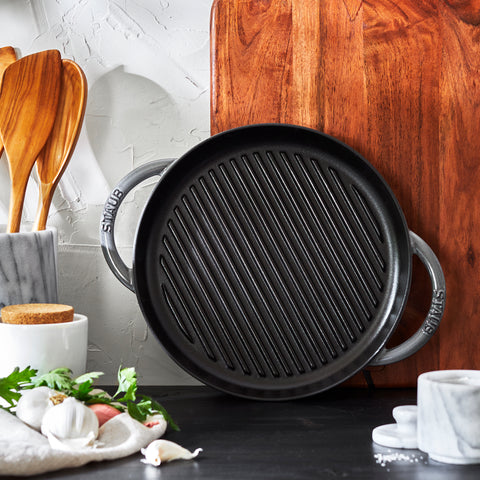 Cast Iron - 10" Round Double Handle Pure Grill - Graphite Grey