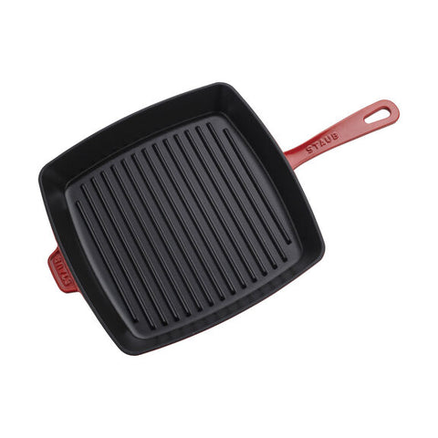 Cast Iron - 12" Square Grill Pan & Press Set - Cherry