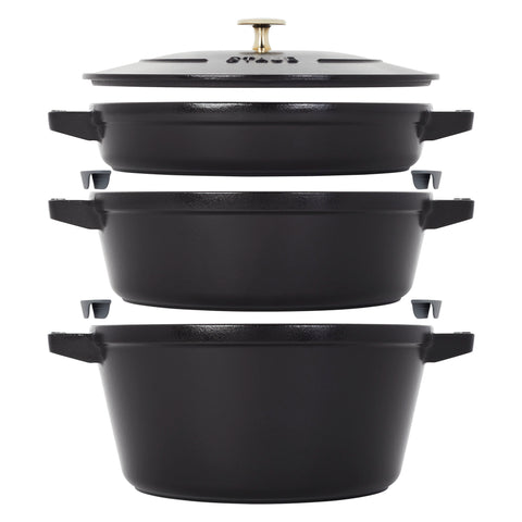 Cast Iron - 4 Pc Stackable Set - Black Matte