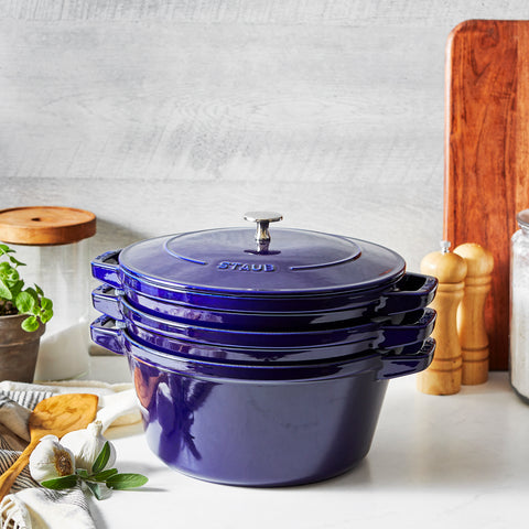 Cast Iron - 4 Pc Stackable Set - Dark Blue