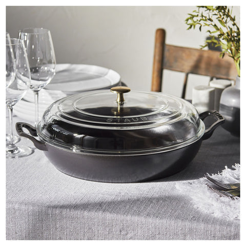 Cast Iron - 3.5-qt Braiser with Glass Lid - Black
