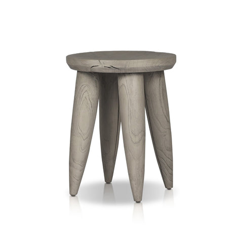 Zuri Round Outdoor End Table - Weathered Grey Teak
