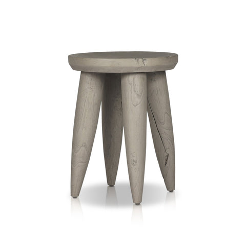 Zuri Round Outdoor End Table - Weathered Grey Teak