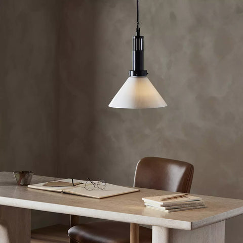 Aldis Pendant - Black Iron w/ Milk Glass