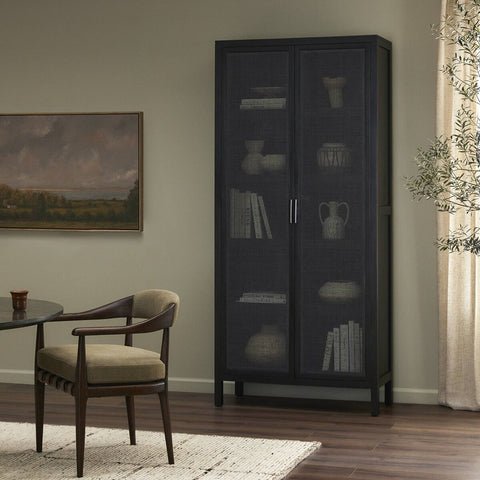 Caprice Tall Cabinet - Black Wash Mango w/ Black Cane