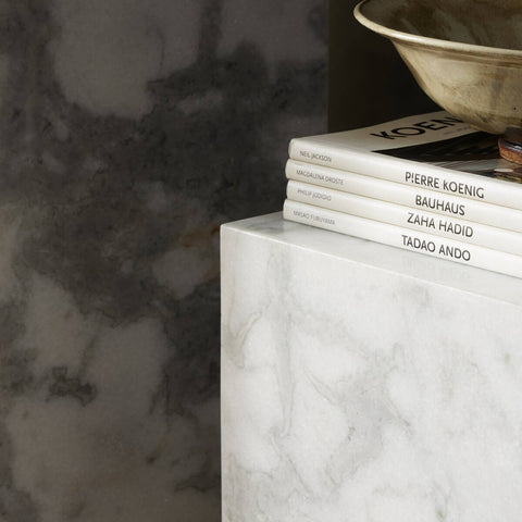 Modern Marble Small Pedestal - White & Grey Speckled Marble
