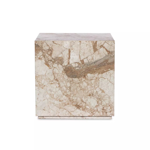 Modern Marble Plinth End Table - Desert Taupe Marble
