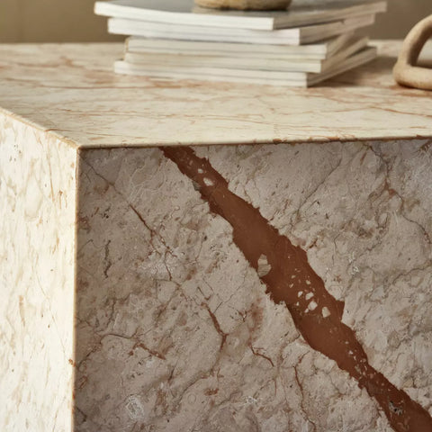 Modern Marble Plinth End Table - Desert Taupe Marble
