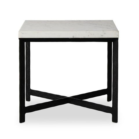 Hammered Iron End Table - White Marble