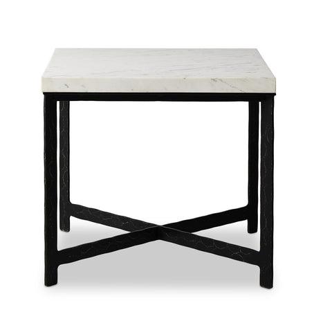 Hammered Iron End Table - White Marble