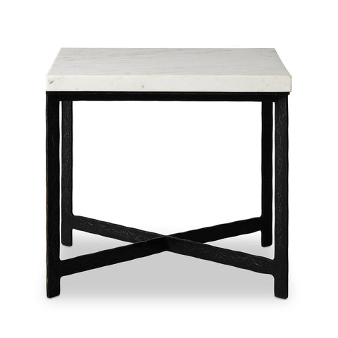 Hammered Iron End Table - White Marble