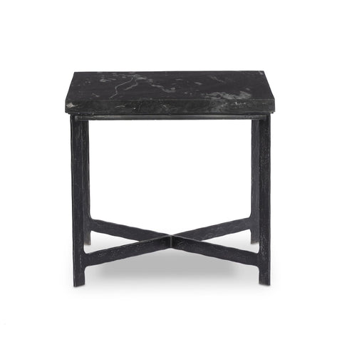 Hammered Iron End Table - Charcoal Marble