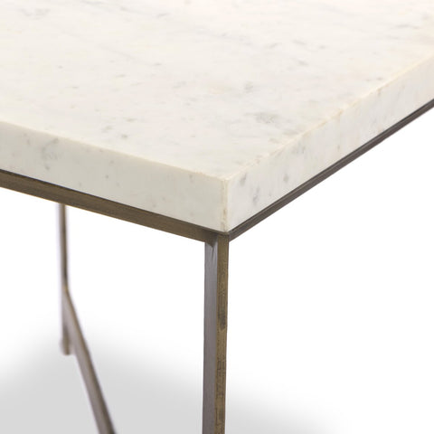 Hammered Iron End Table - White Marble with Antique Brass