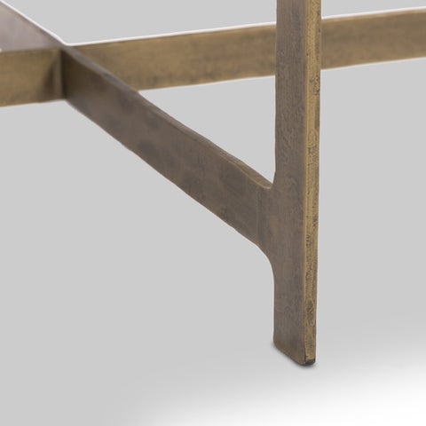 Hammered Iron End Table - White Marble with Antique Brass