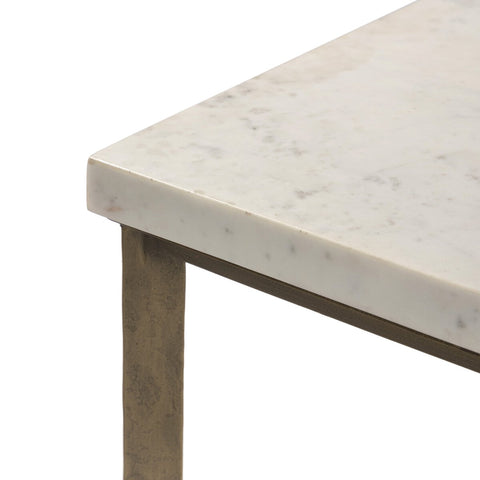 Hammered Iron End Table - White Marble with Antique Brass