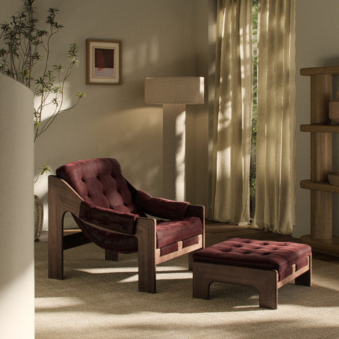 Halston Chair w/ Ottoman - Nubuck Burgundy
