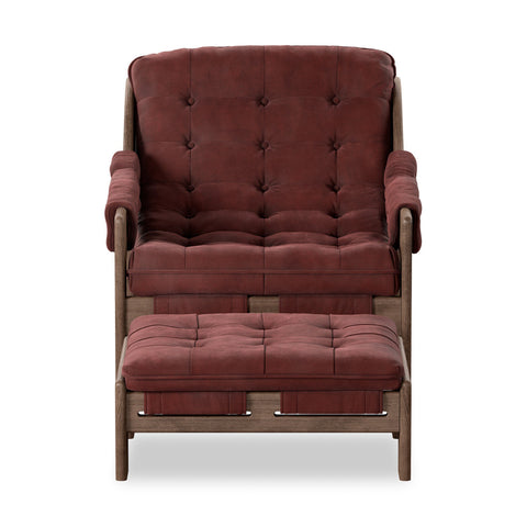 Halston Chair w/ Ottoman - Nubuck Burgundy