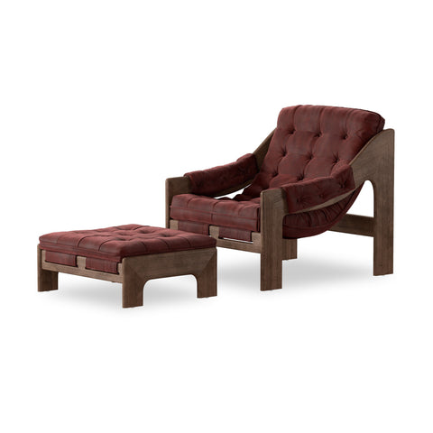 Halston Chair w/ Ottoman - Nubuck Burgundy