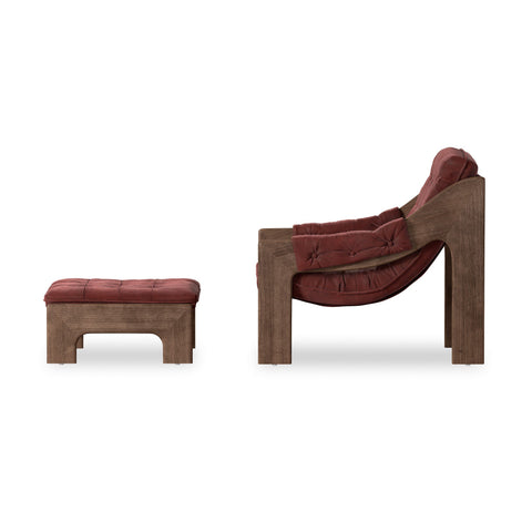 Halston Chair w/ Ottoman - Nubuck Burgundy