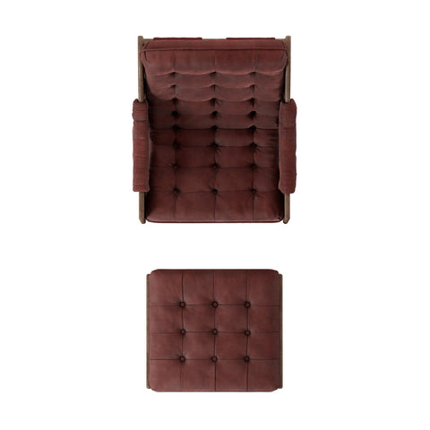 Halston Chair w/ Ottoman - Nubuck Burgundy