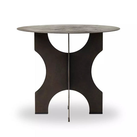 Round Side Table In Solid Iron - Bronze Hammered Textured