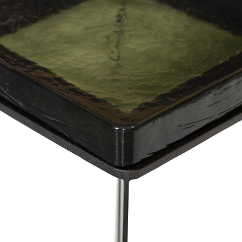 Lennie Cast Glass End Table - Moss Cast Glass