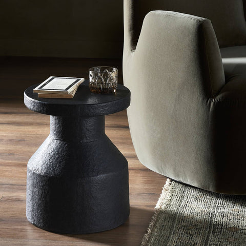 Odeon Round End Table - Distressed Graphite Concrete