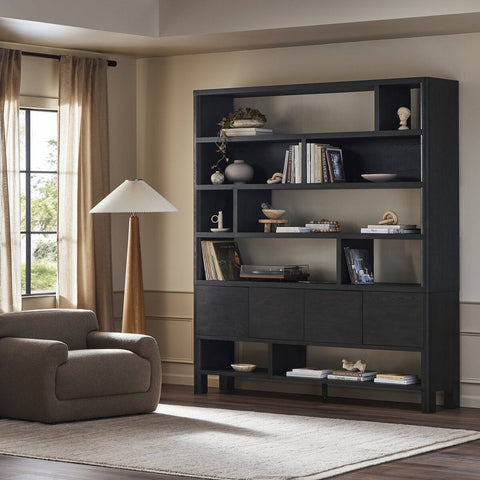 Noeline Wide Bookcase - Smoked Black Oak