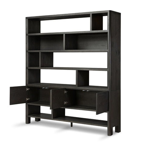 Noeline Wide Bookcase - Smoked Black Oak