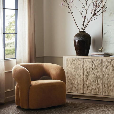 Mazie Swivel Chair - Nubuck Cognac
