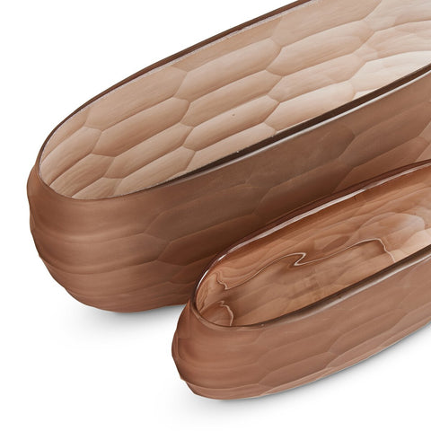 Textured Glass Oval Vases - Smoked Textured Glass