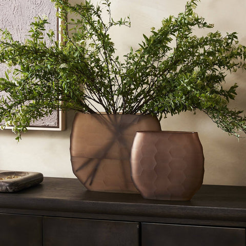 Textured Glass Oval Vases - Smoked Textured Glass