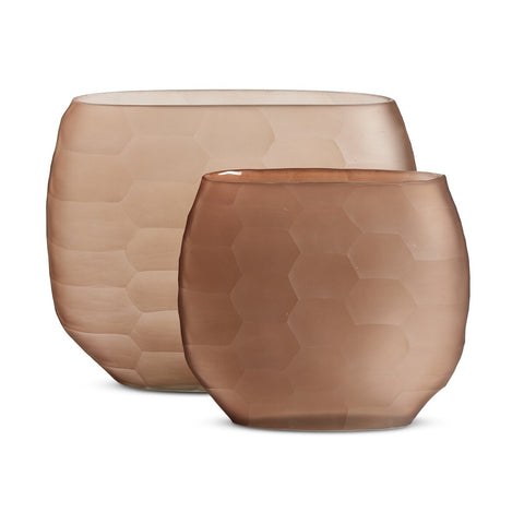 Textured Glass Oval Vases - Smoked Textured Glass