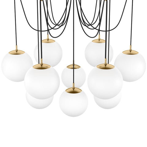 Spider Chandelier Opal Matte Glass - Burnished Brass